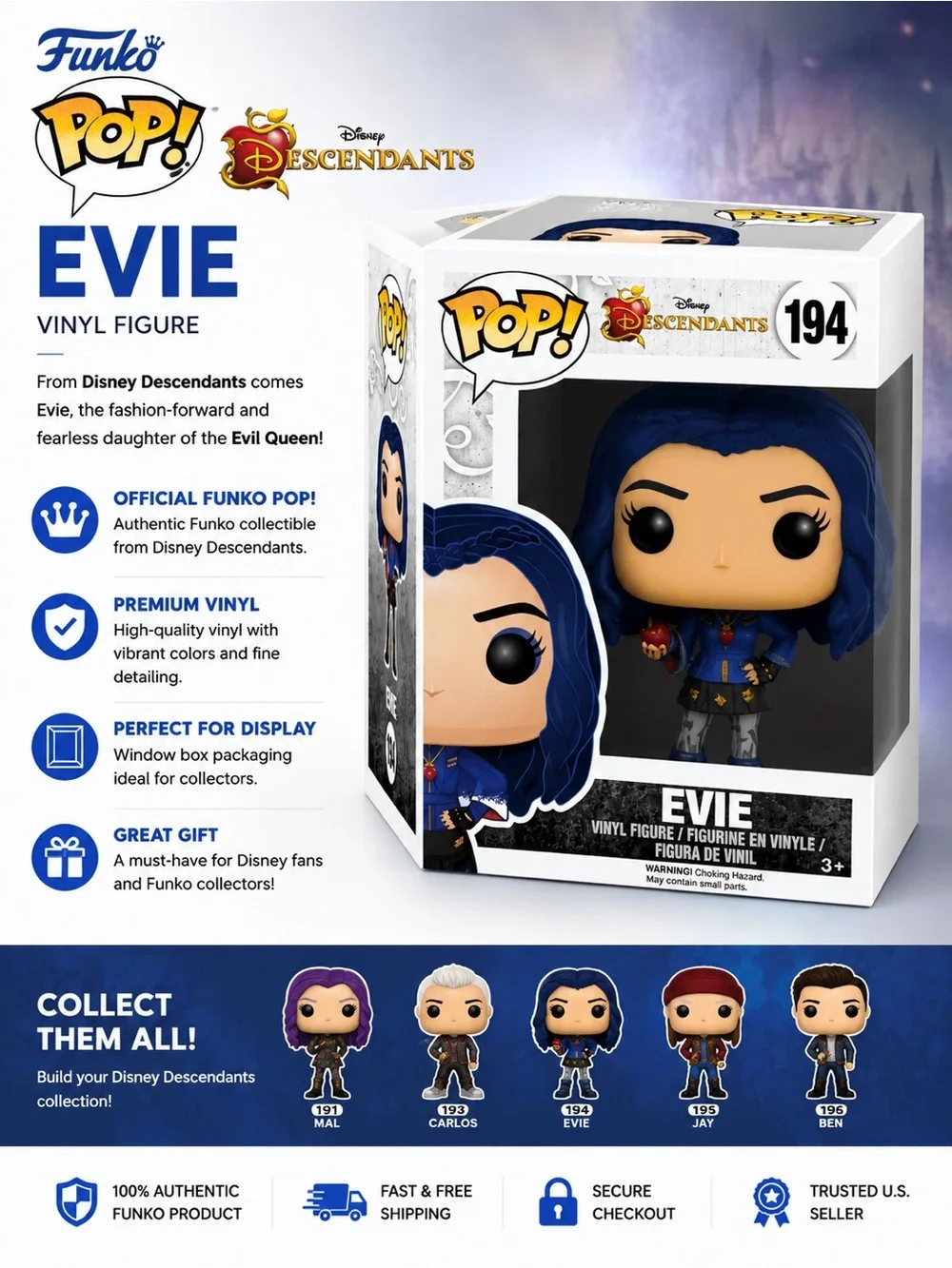 Funko Pop! Evie Vinyl Figure - Blue, Black, Gold